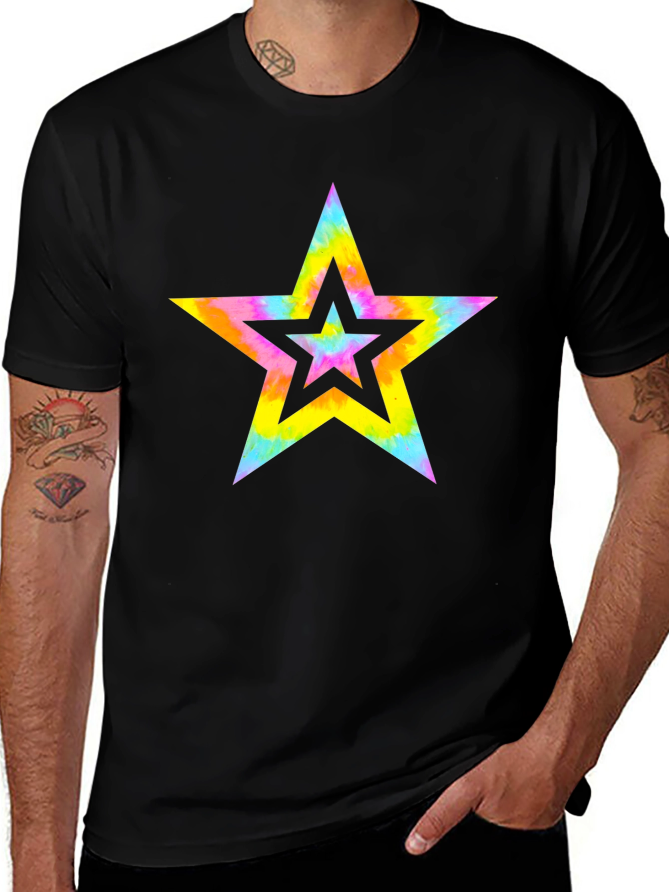 Tie Dye Star Graphic Black T-Shirt