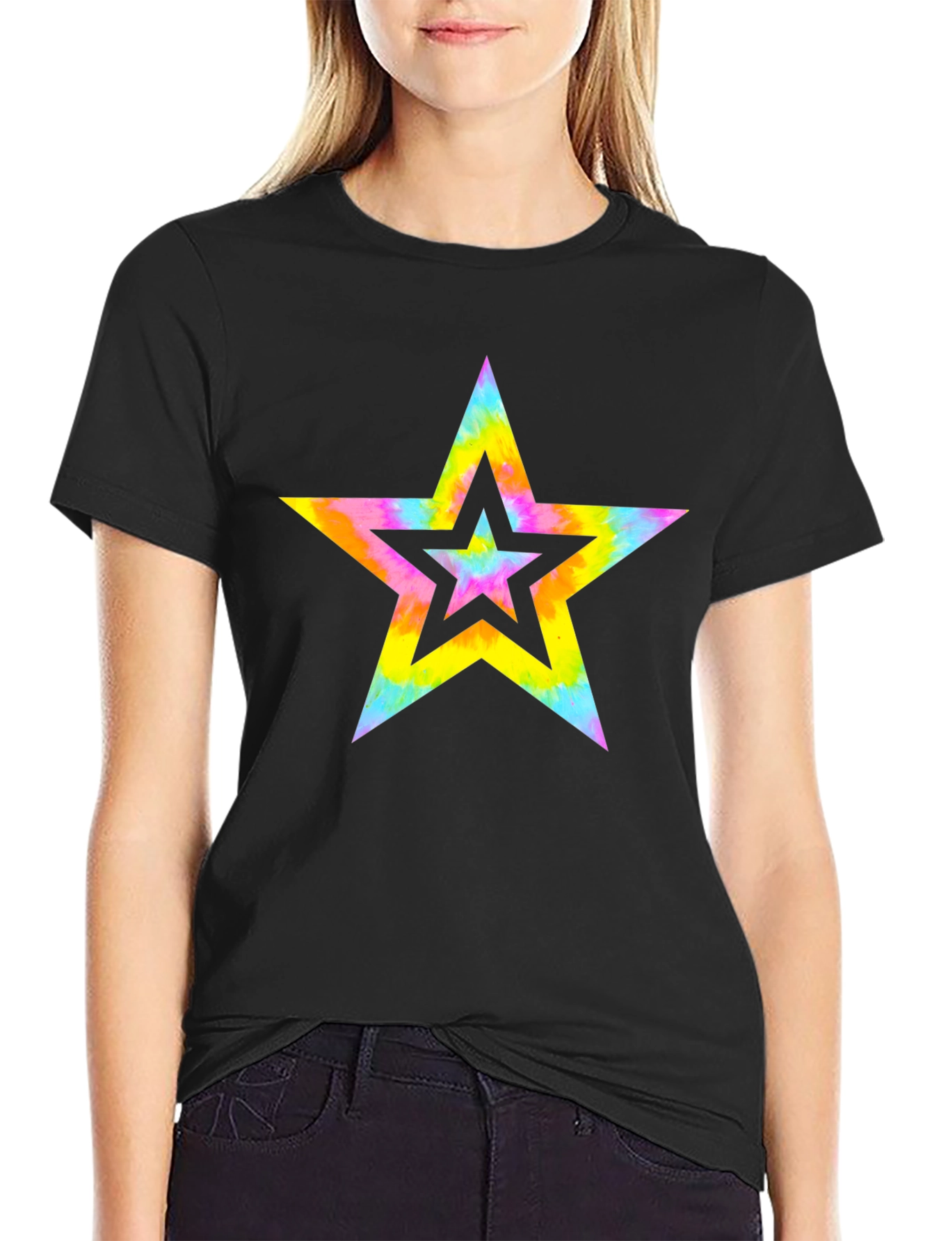 Tie Dye Star Graphic Black T-Shirt