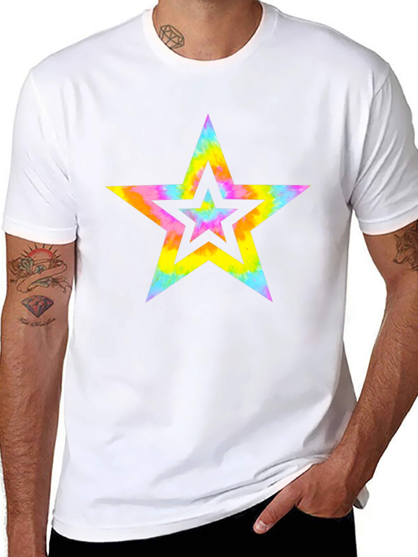 Tie Dye Star Graphic Black T-Shirt
