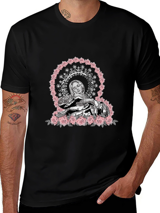 Virgin Mary Rose Halo Graphic T-Shirt