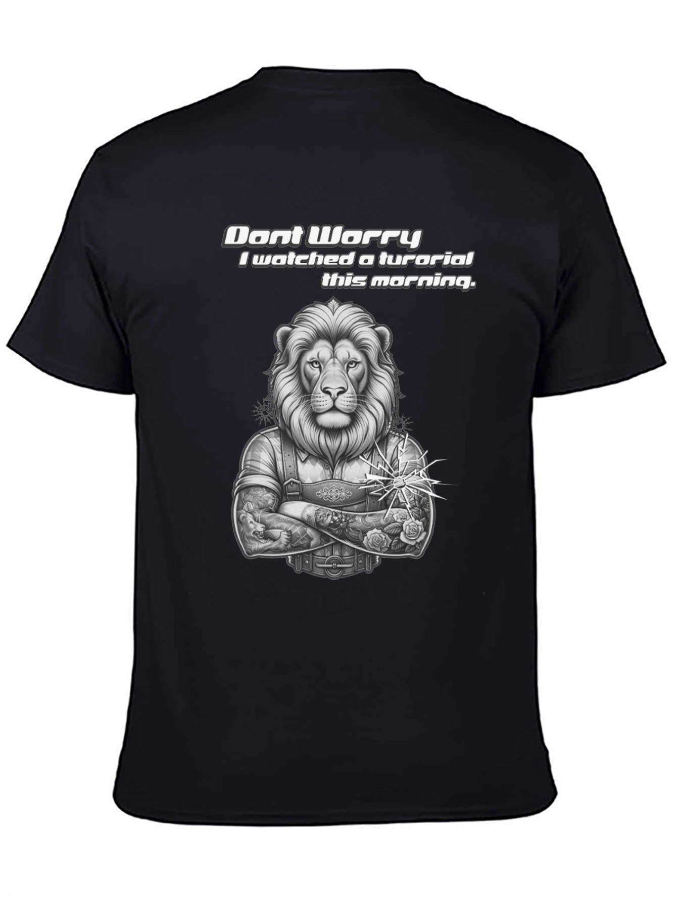 Lion Tutorial Graphic T-Shirt - Black Crew Neck