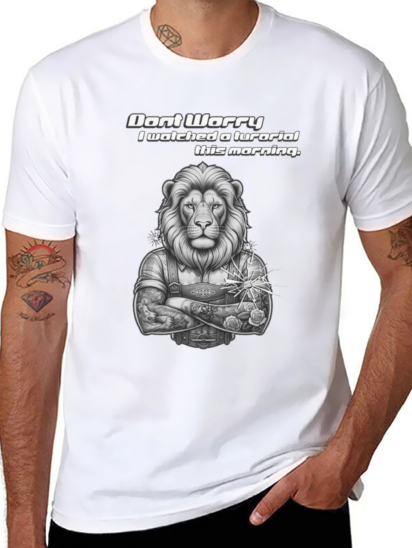 Lion Tutorial Graphic T-Shirt - Black Crew Neck