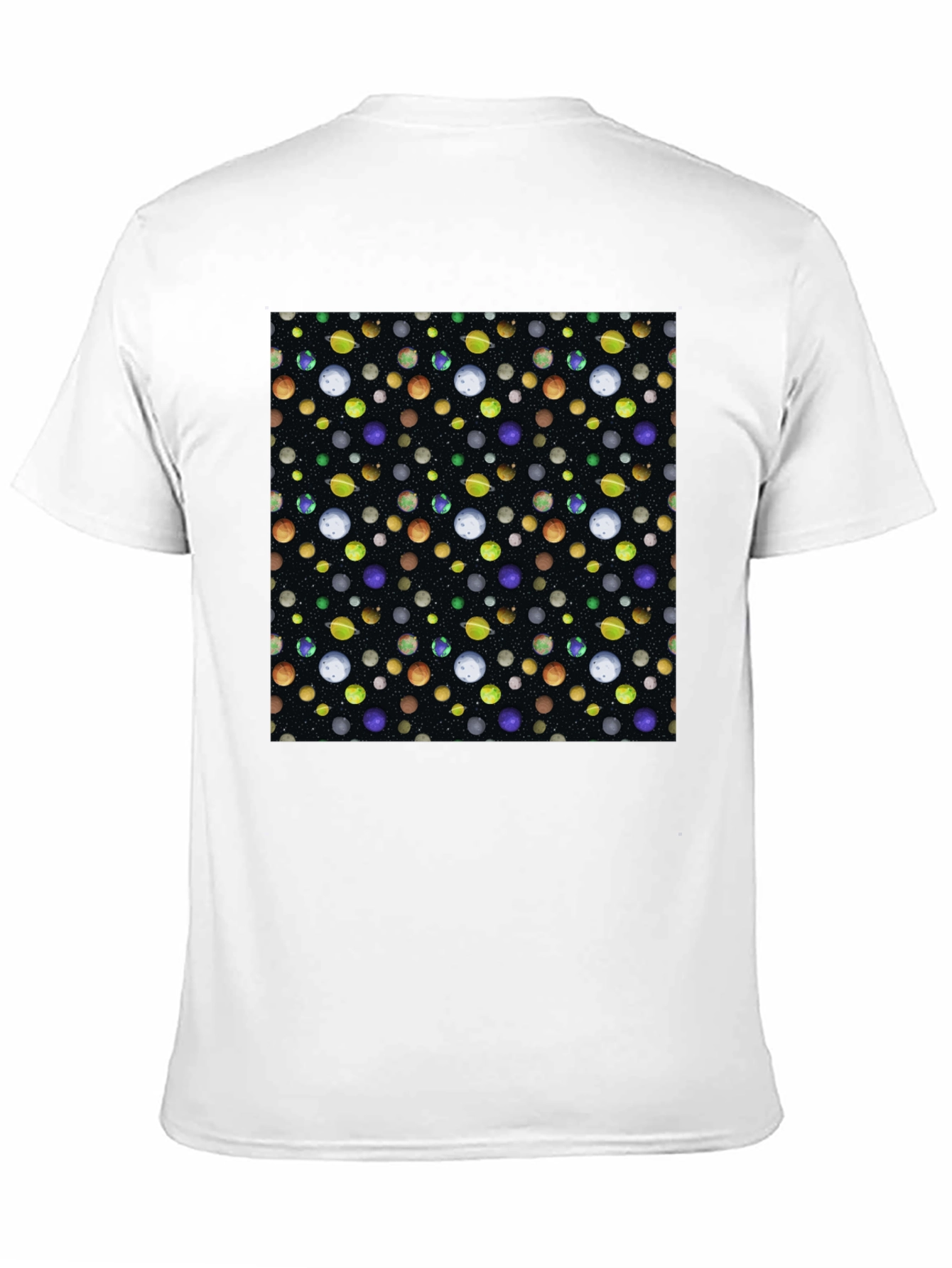 Planets Pattern Black Cotton T-Shirt