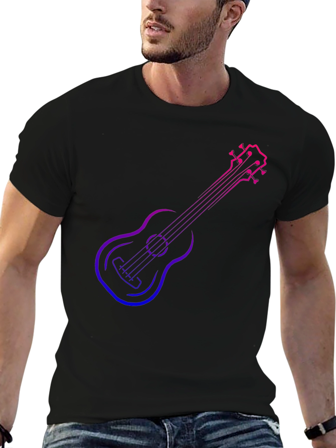 Gradient Ukulele Graphic T-Shirt - Black