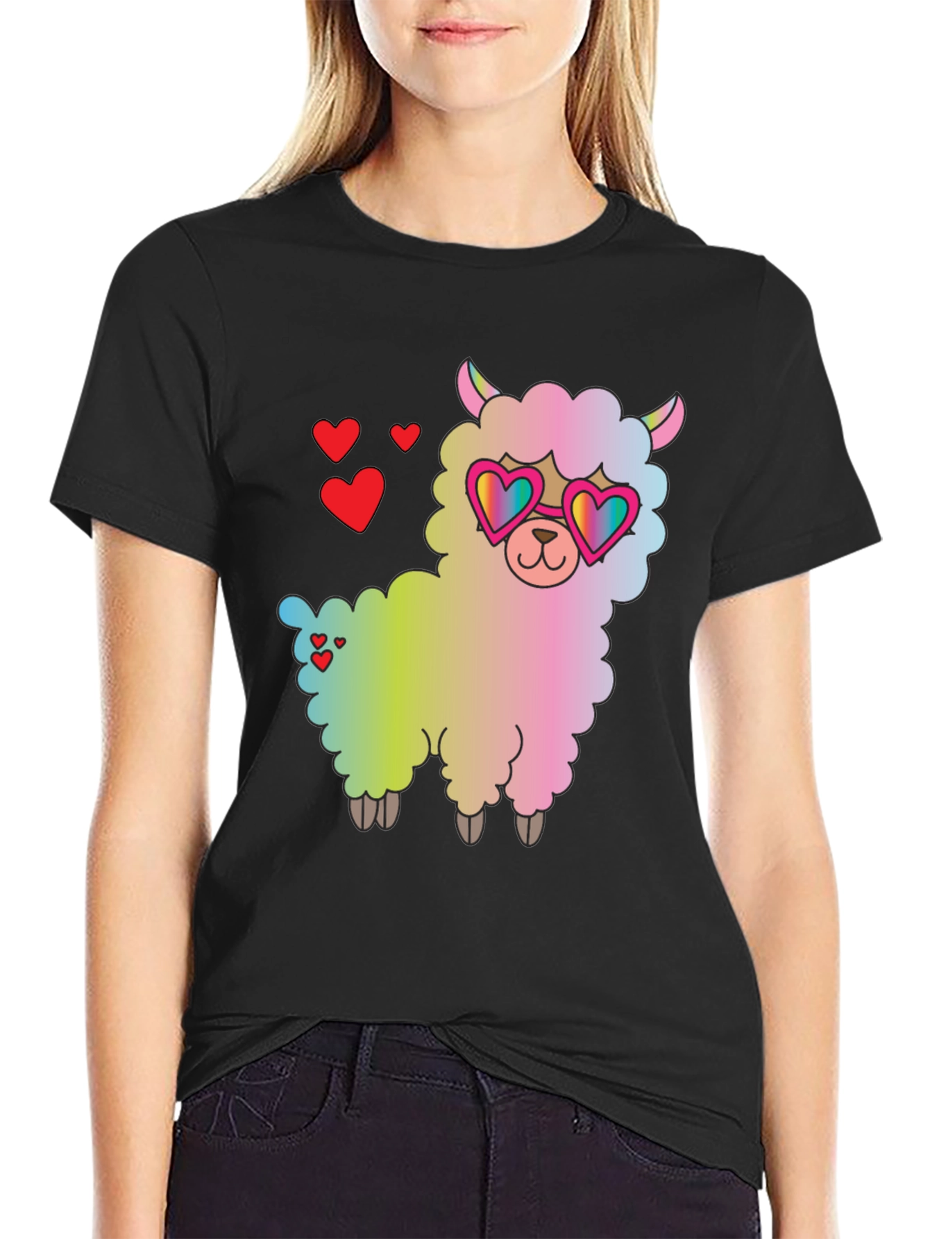 Llama Love T-Shirt - Cute Heart Sunglasses Graphic Tee