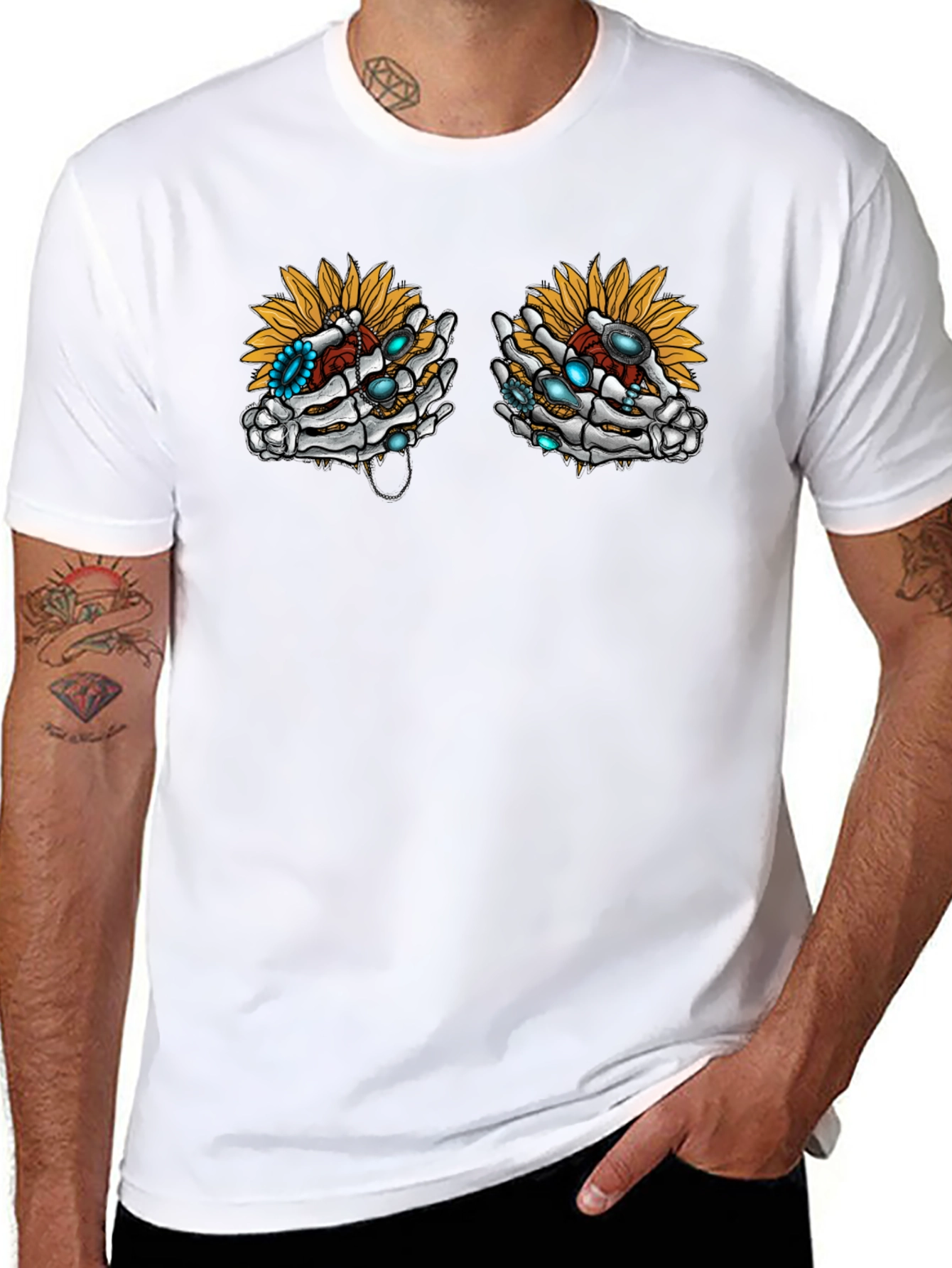 Skeleton Hand Sunflower Graphic Tee