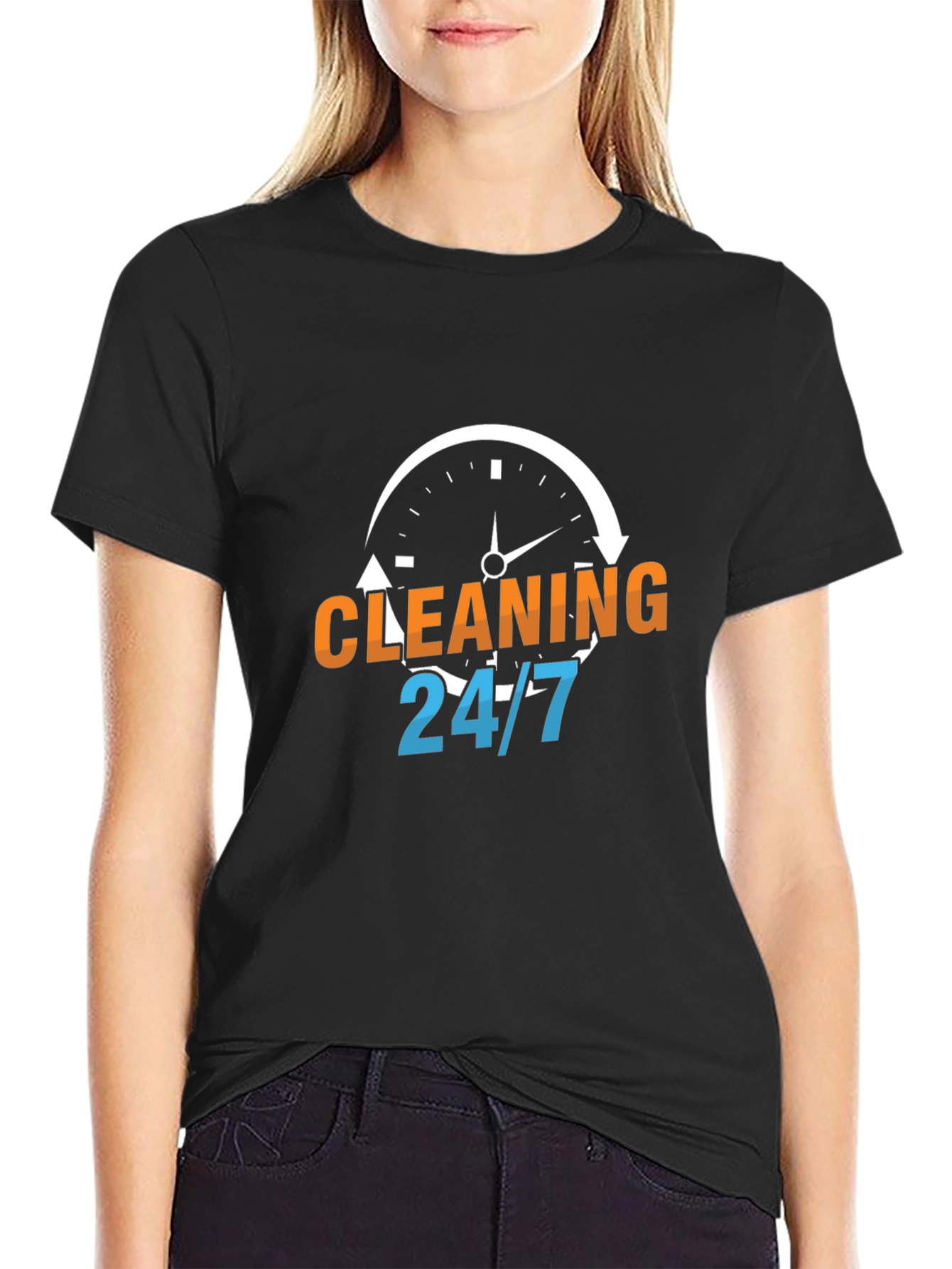 Cleaning 24/7 Graphic Tee - Black Cotton T-Shirt