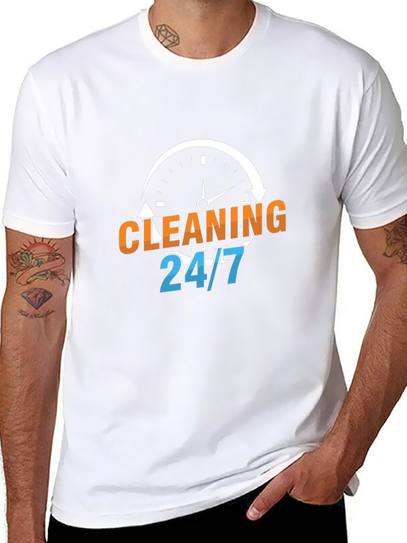 Cleaning 24/7 Graphic Tee - Black Cotton T-Shirt