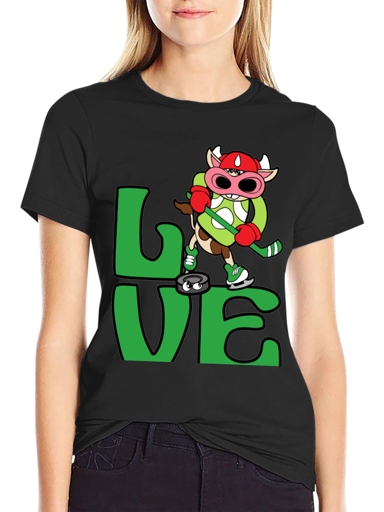 Love Hockey Cow T-Shirt Black