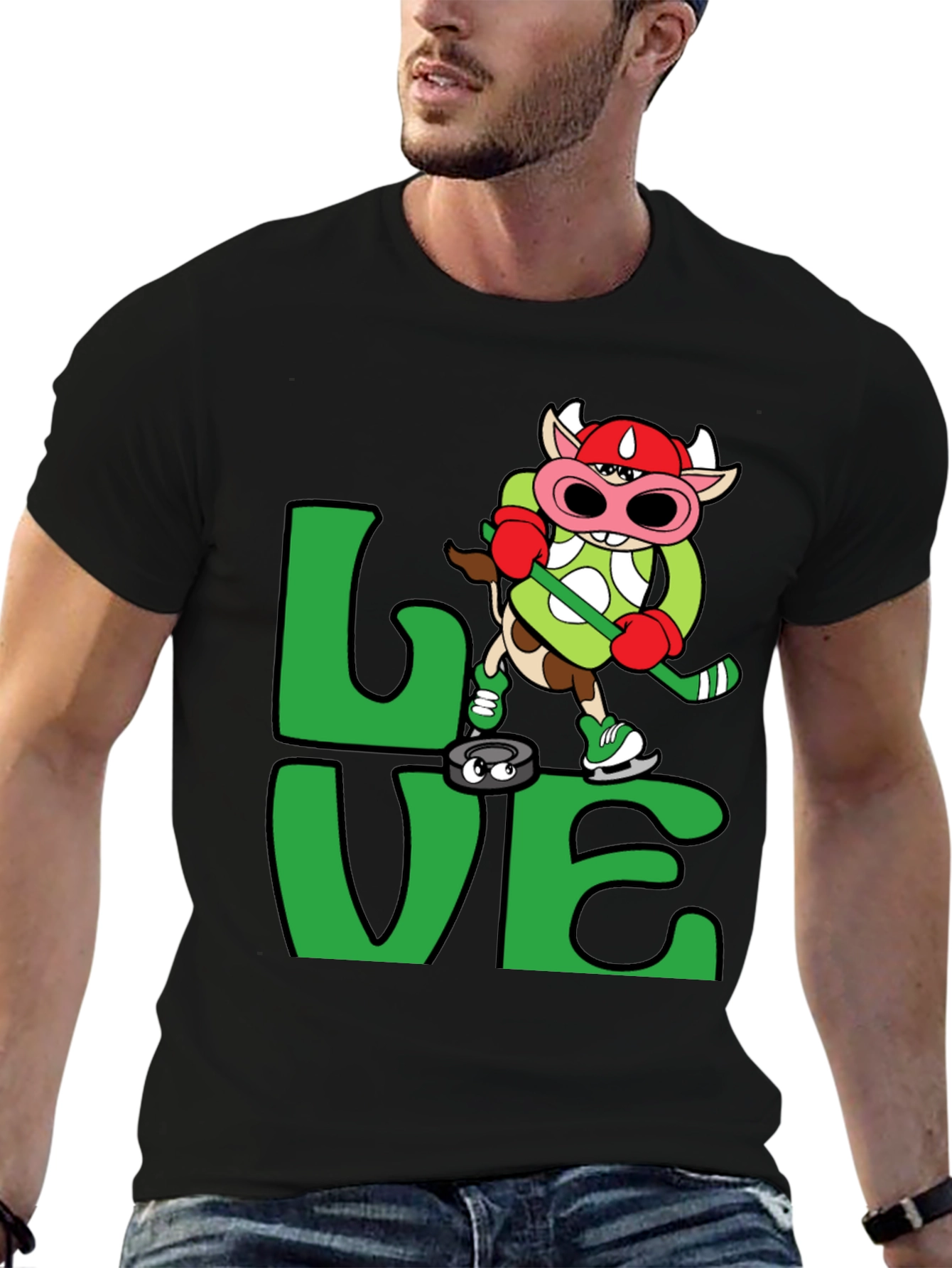 Love Hockey Cow T-Shirt Black