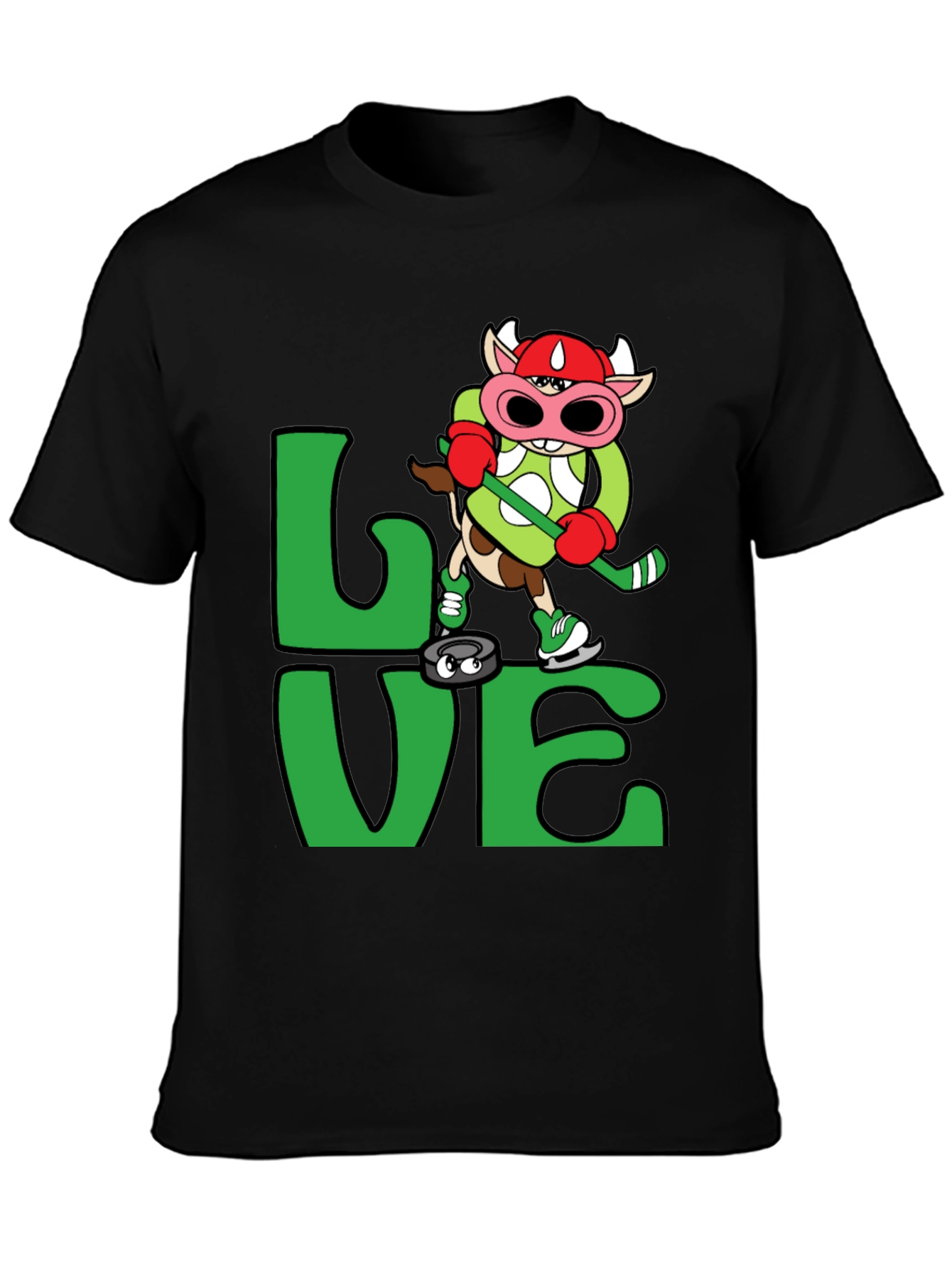Love Hockey Cow T-Shirt Black