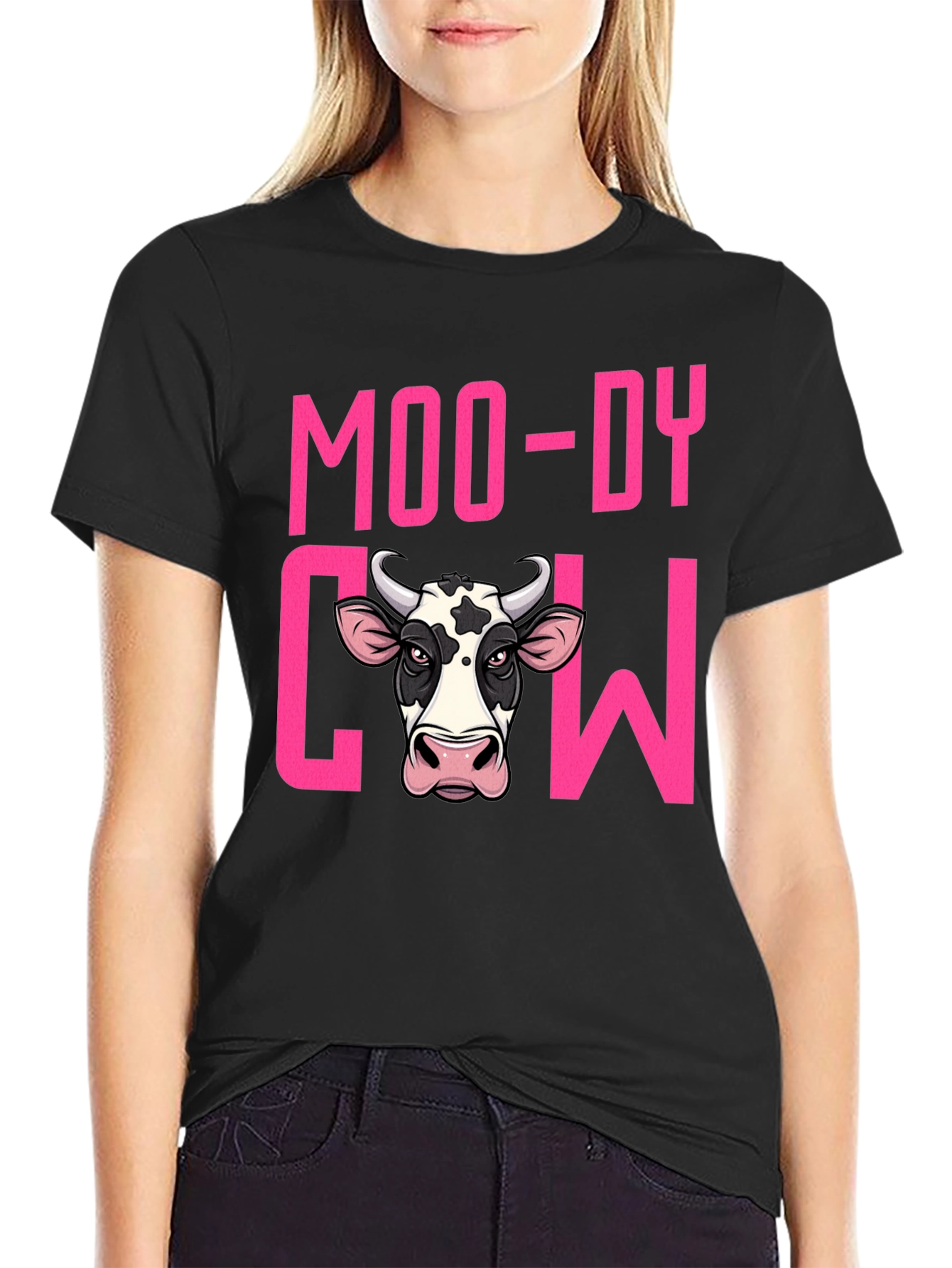 Moody Cow Graphic T-Shirt - Black