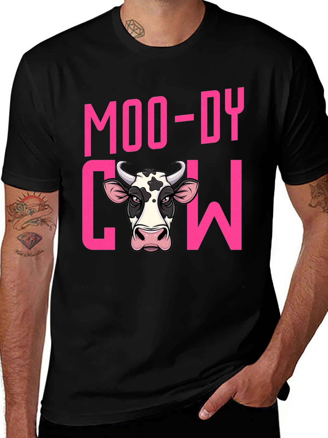 Moody Cow Graphic T-Shirt - Black
