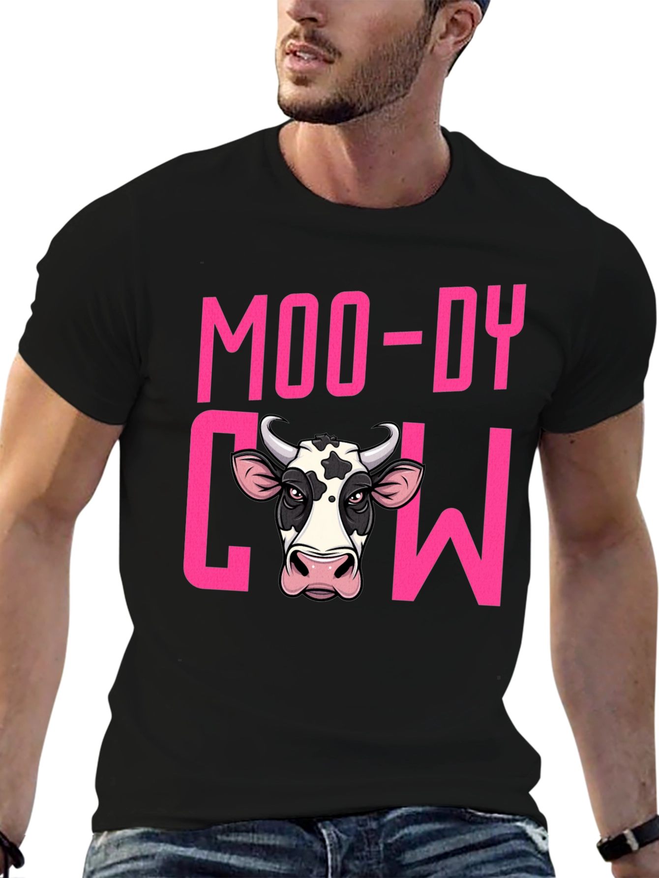 Moody Cow Graphic T-Shirt - Black