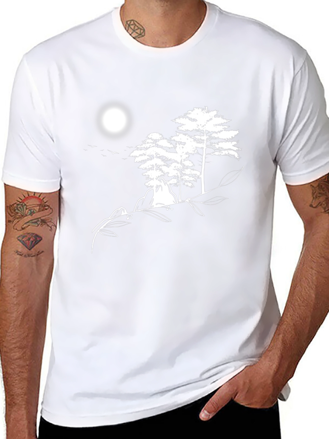 Nature Scene Graphic Tee - Black Cotton Shirt
