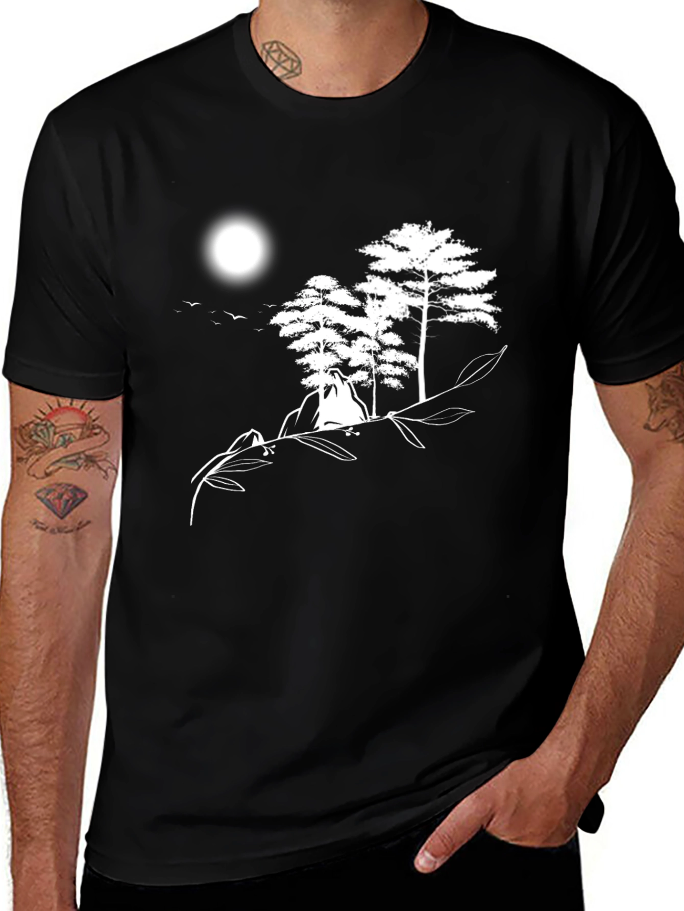 Nature Scene Graphic Tee - Black Cotton Shirt