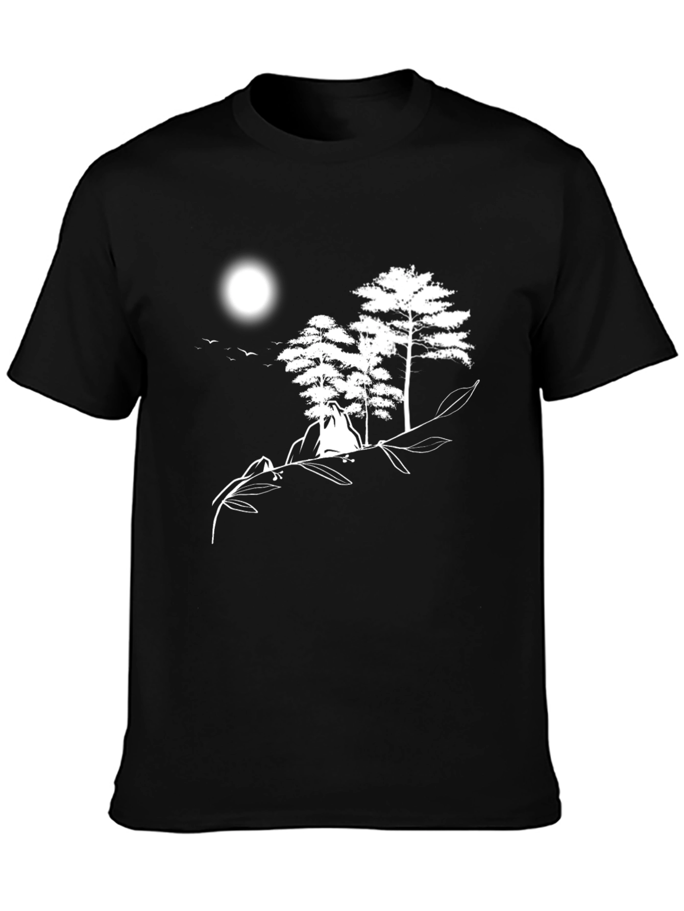 Nature Scene Graphic Tee - Black Cotton Shirt