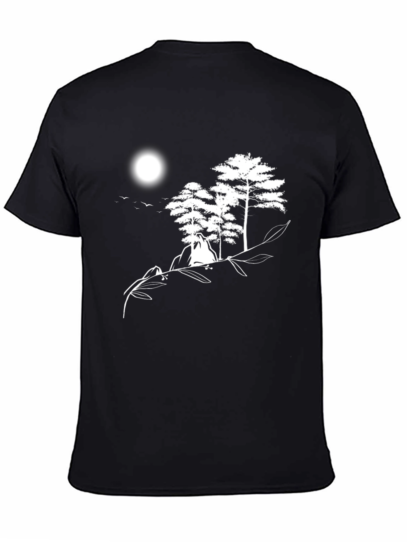 Nature Scene Graphic Tee - Black Cotton Shirt