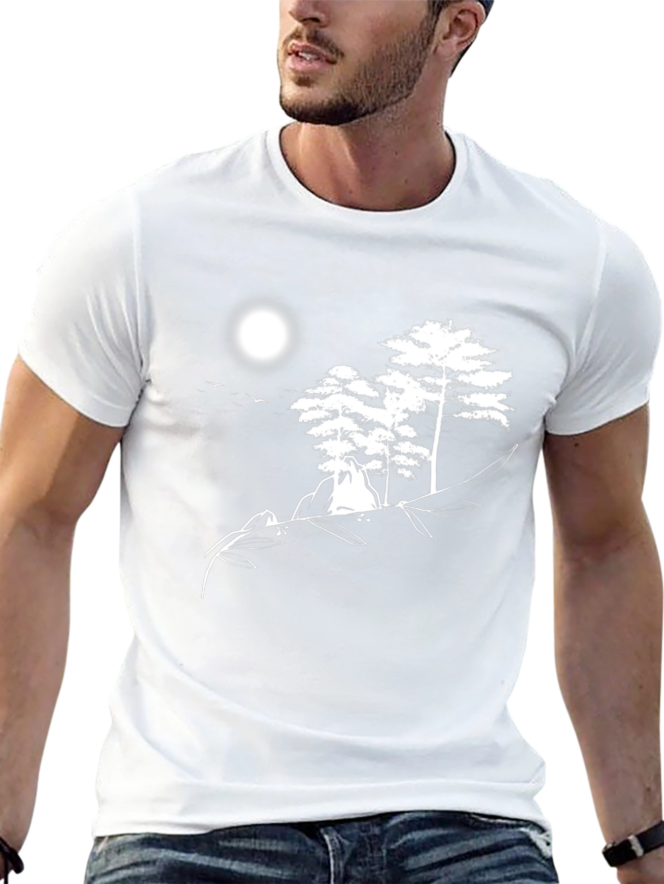 Nature Scene Graphic Tee - Black Cotton Shirt