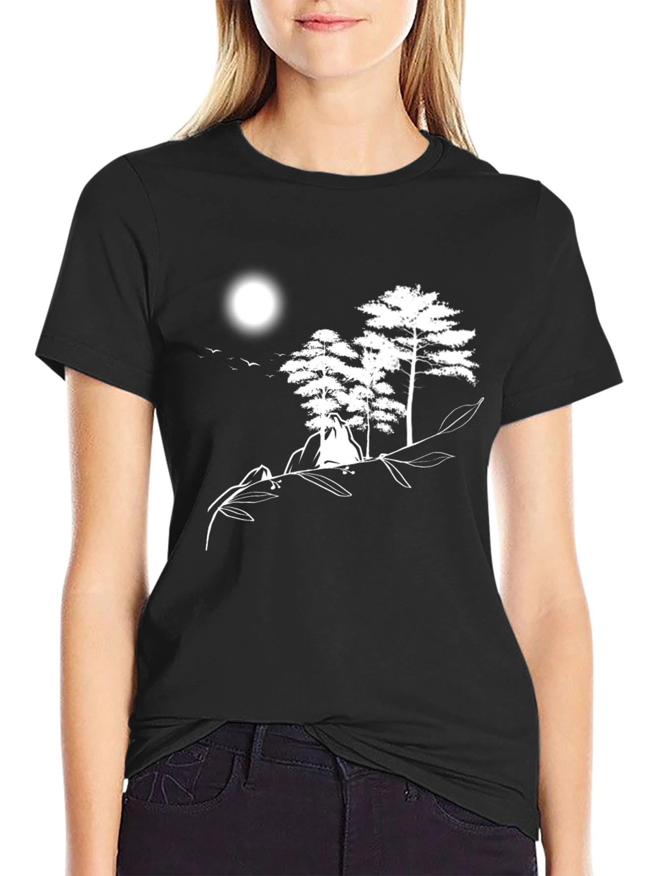 Nature Scene Graphic Tee - Black Cotton Shirt