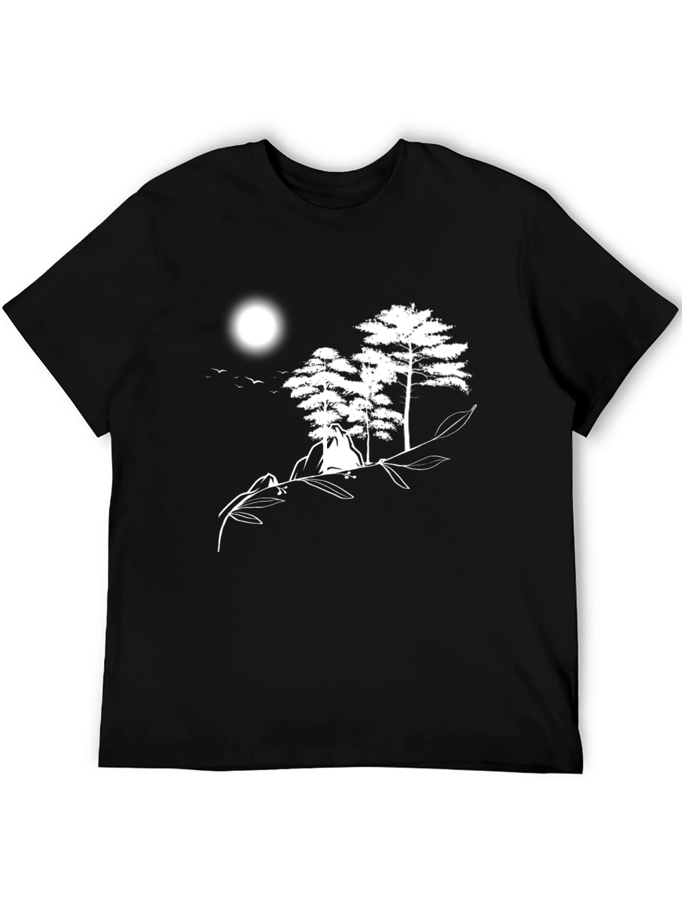 Nature Scene Graphic Tee - Black Cotton Shirt