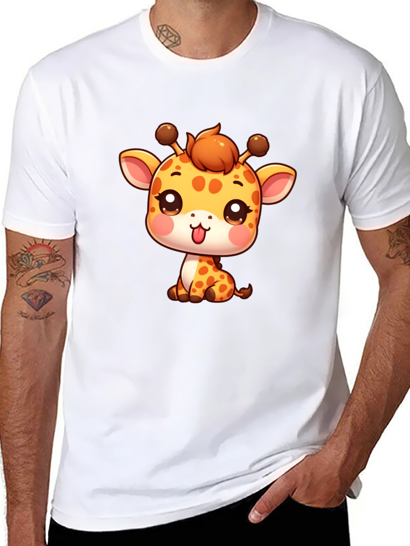 Cute Giraffe Cartoon Black T-Shirt