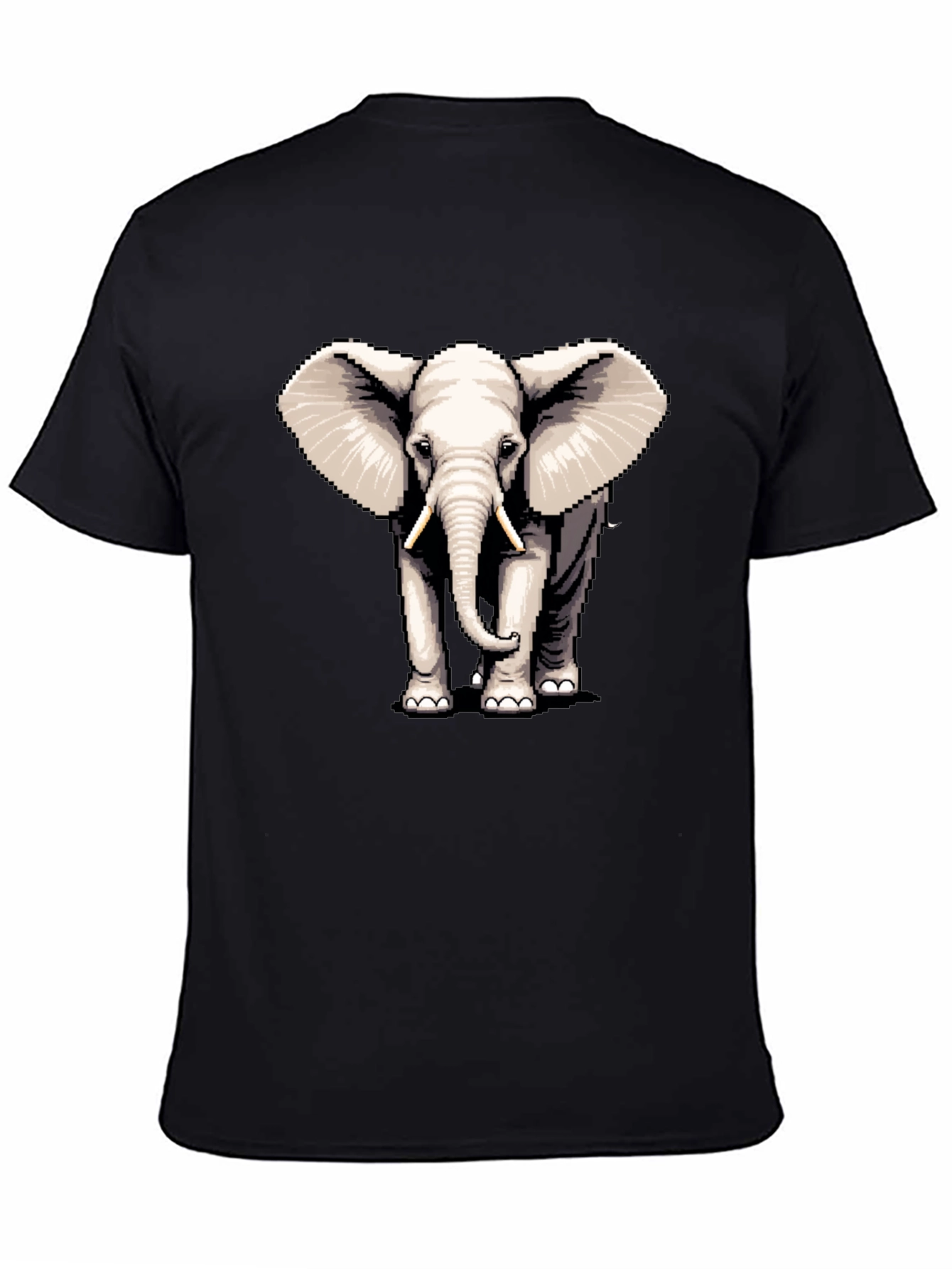 Elephant Pixel Art Black T-Shirt