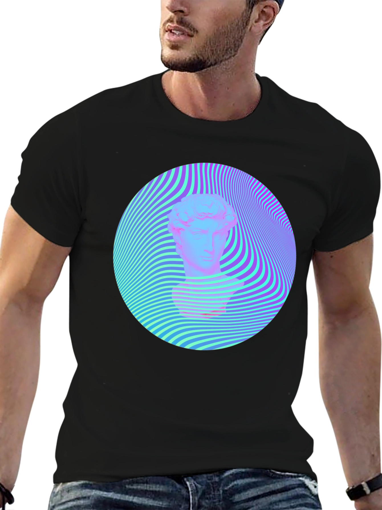 Vaporwave Statue Head Tee - Retro Aesthetic Shirt