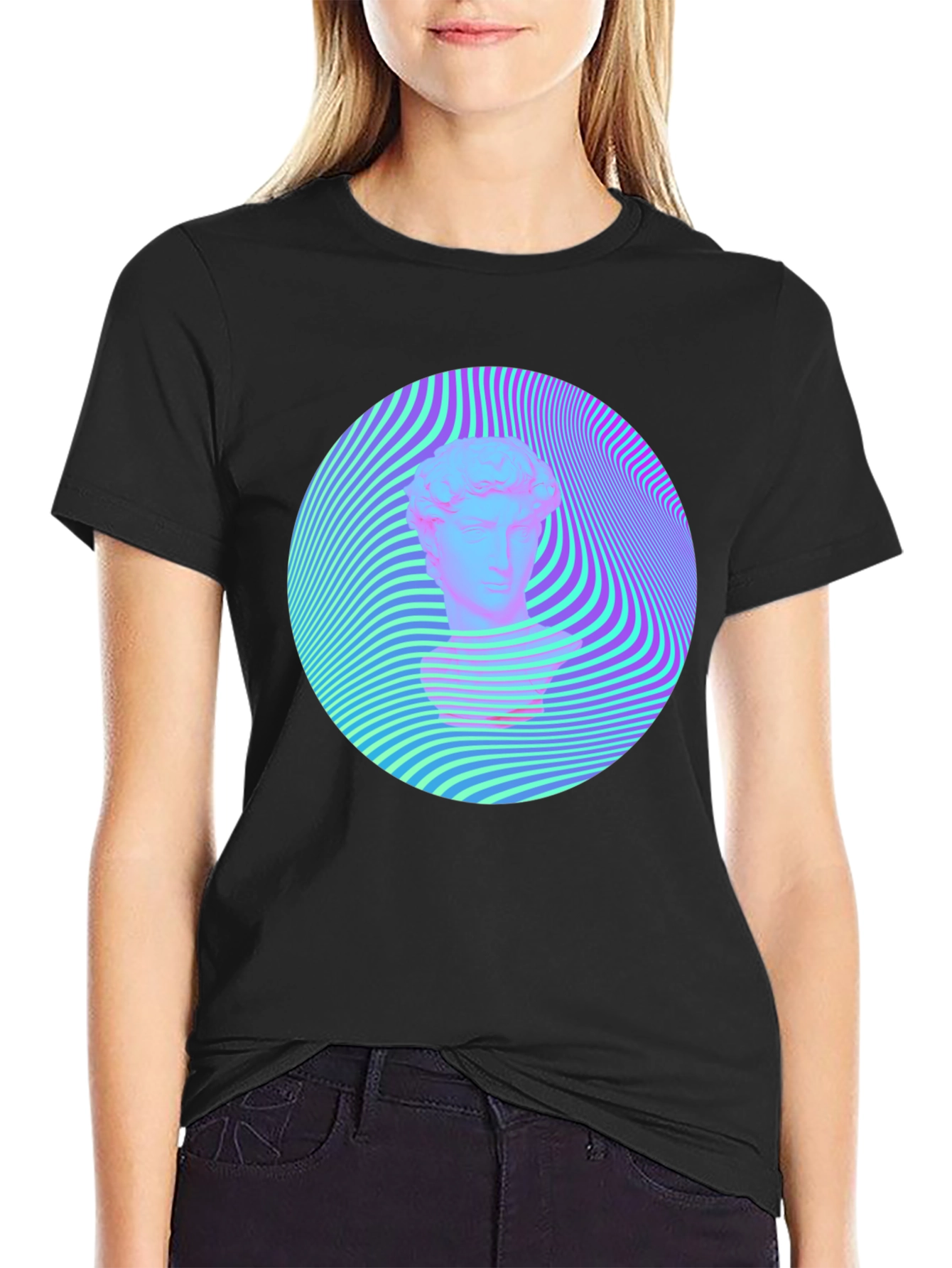 Vaporwave Statue Head Tee - Retro Aesthetic Shirt