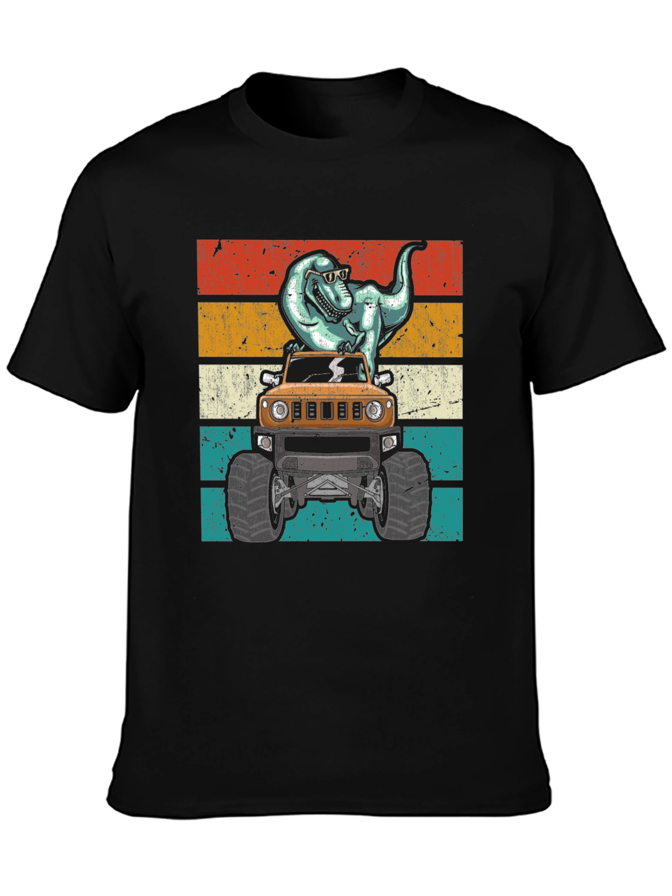 Dinosaur Monster Truck Graphic Tee - Cool Novelty T-Shirt
