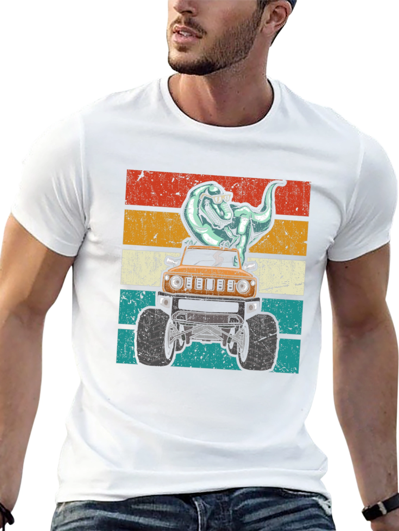 Dinosaur Monster Truck Graphic Tee - Cool Novelty T-Shirt