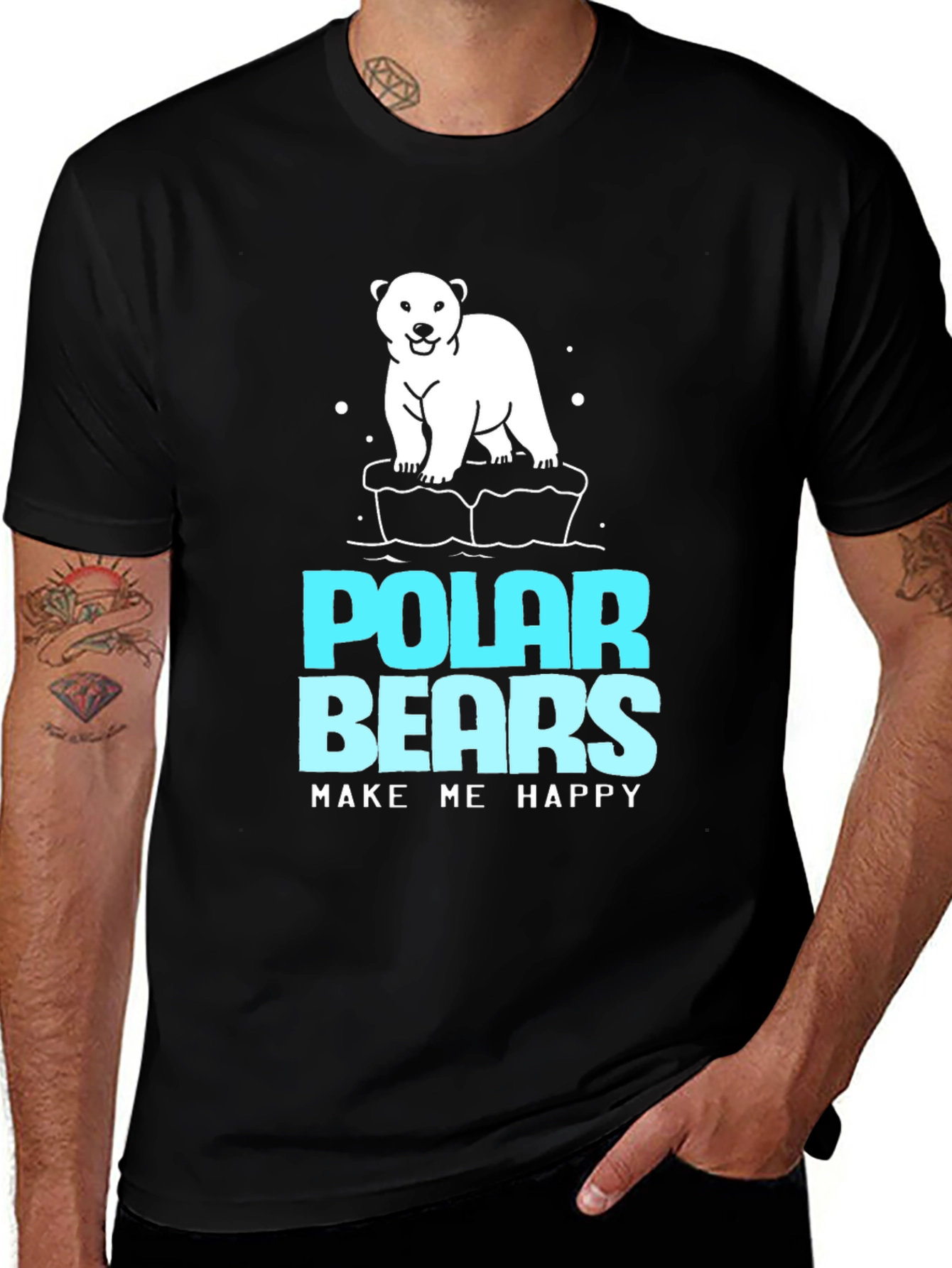 Polar Bears Make Me Happy Black T-Shirt