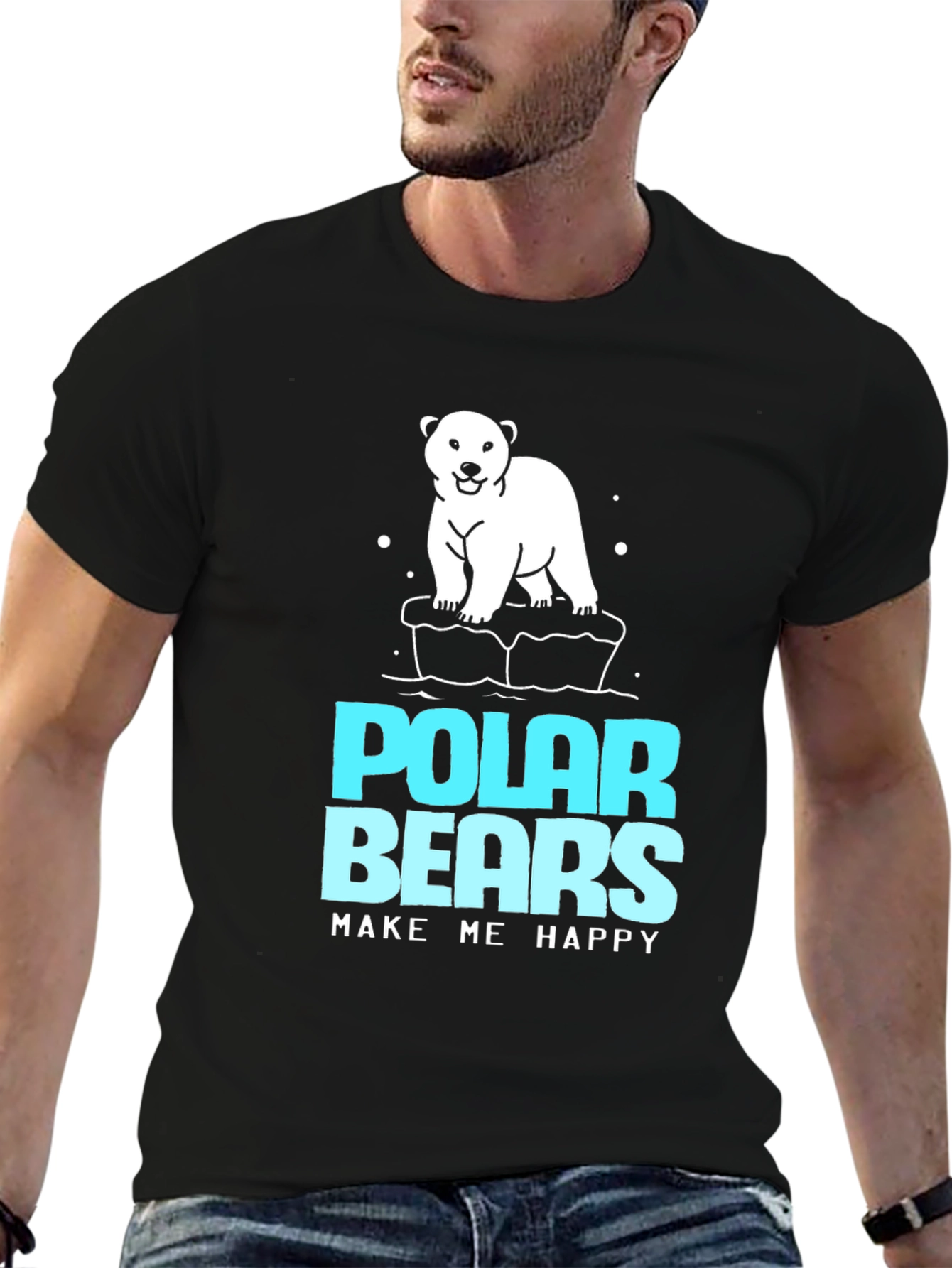 Polar Bears Make Me Happy Black T-Shirt