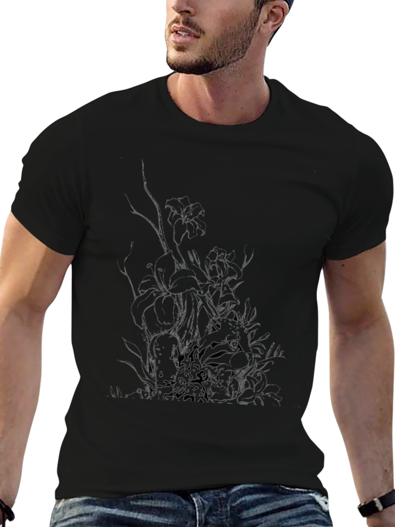 Mens Black Graphic Tee - Abstract Print