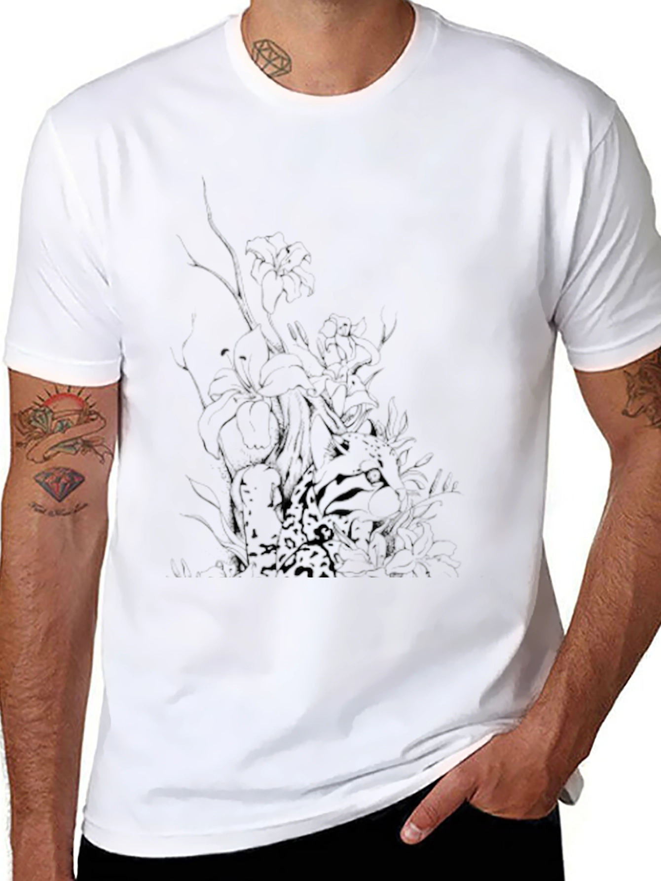 Mens Black Graphic Tee - Abstract Print