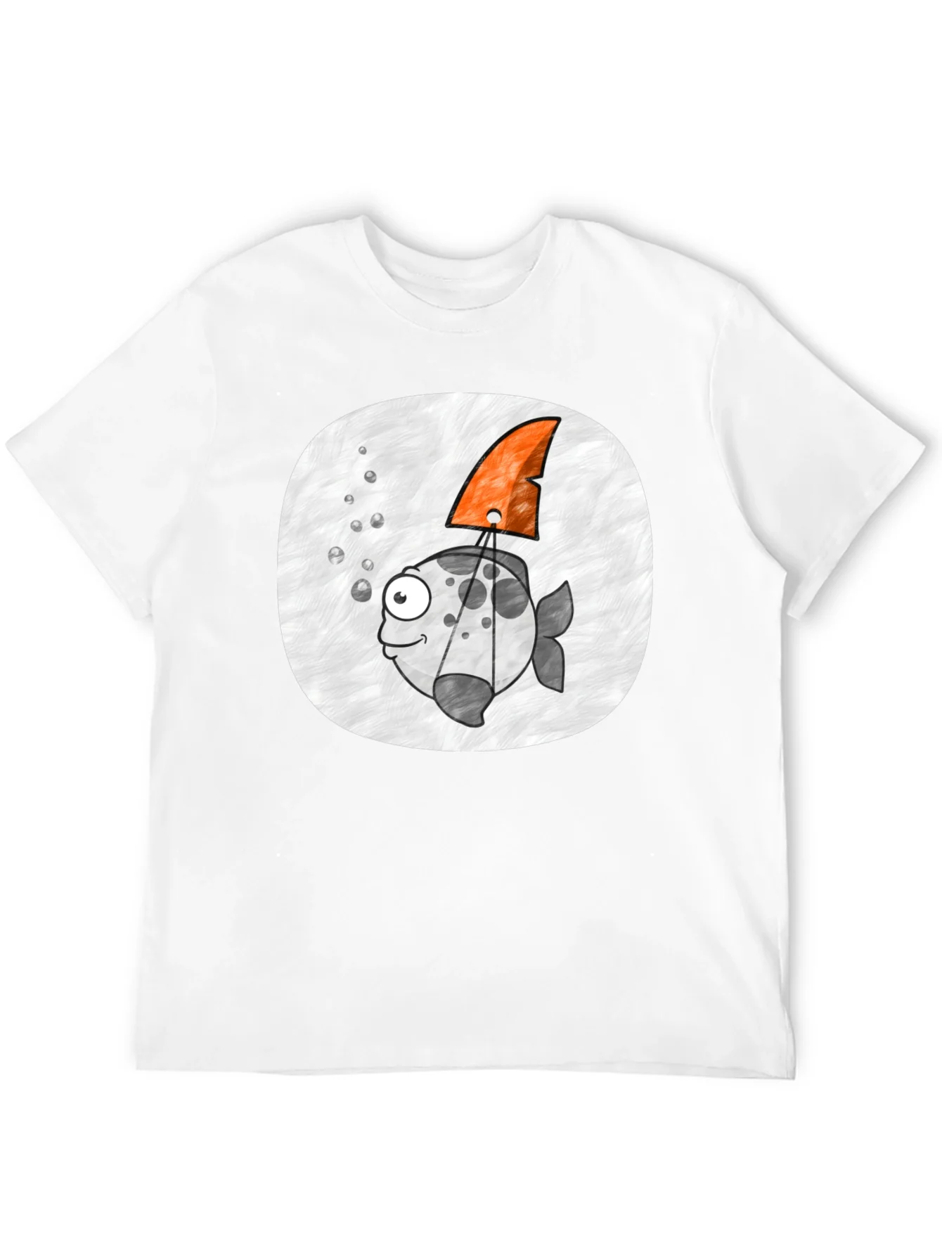Cartoon Fish with Shark Fin Black T-Shirt