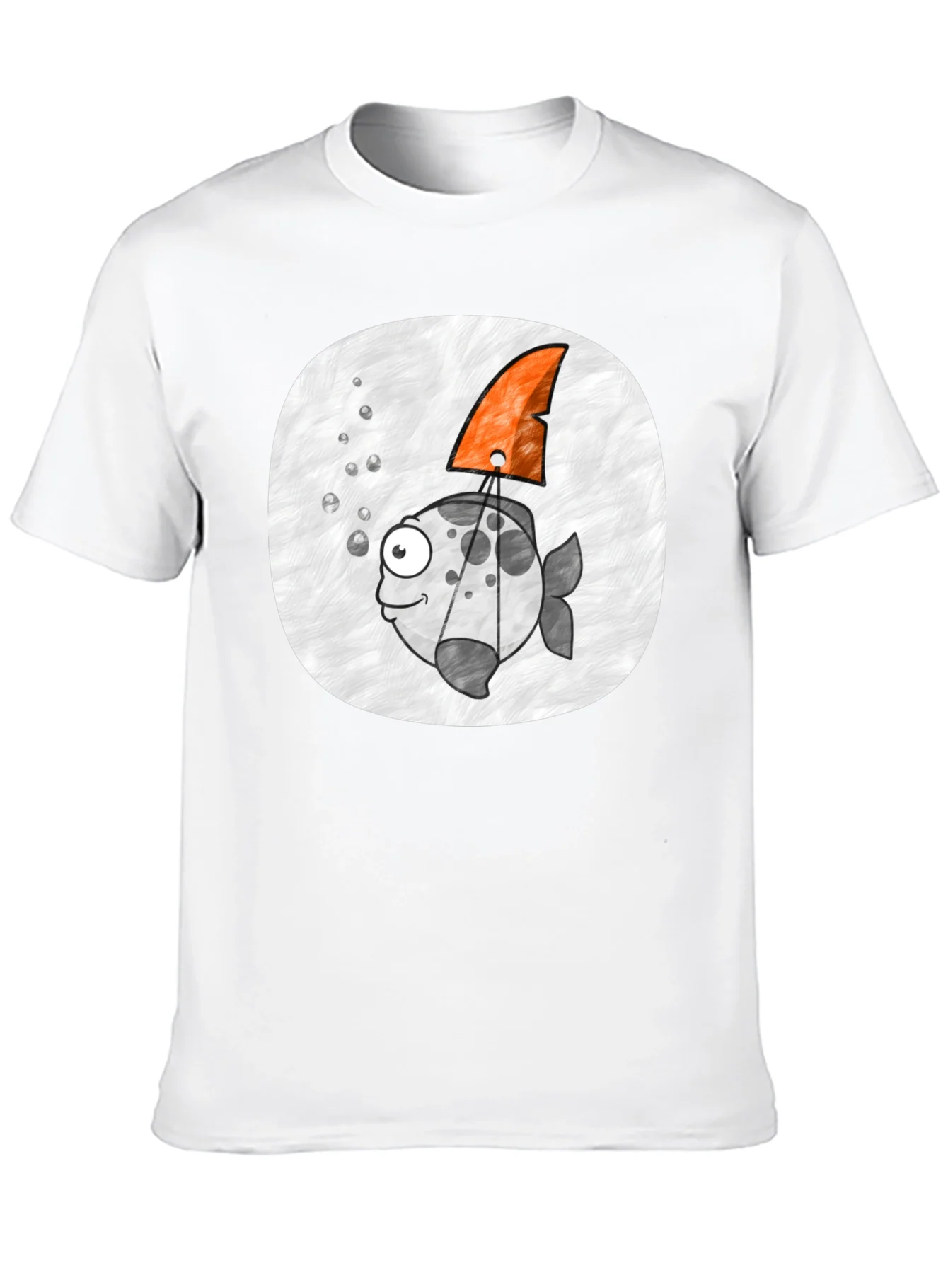 Cartoon Fish with Shark Fin Black T-Shirt