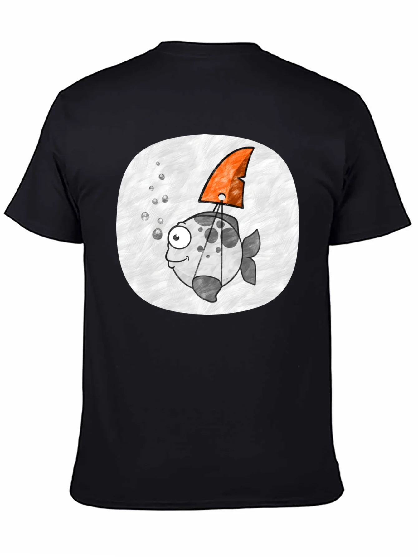 Cartoon Fish with Shark Fin Black T-Shirt