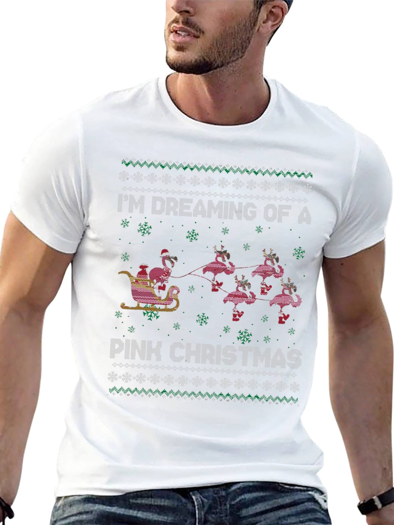 Pink Christmas Flamingo Ugly Sweater T-Shirt