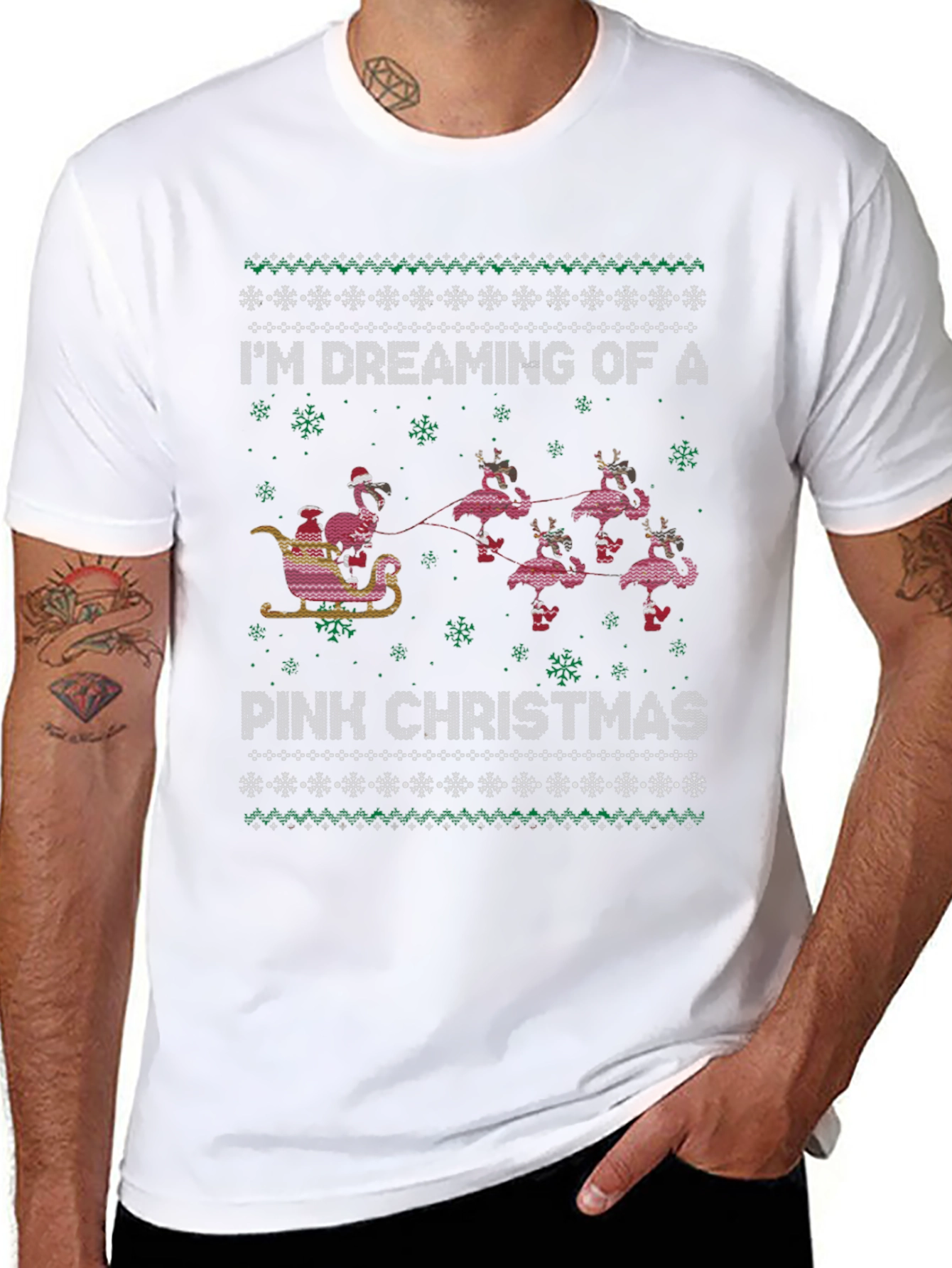 Pink Christmas Flamingo Ugly Sweater T-Shirt