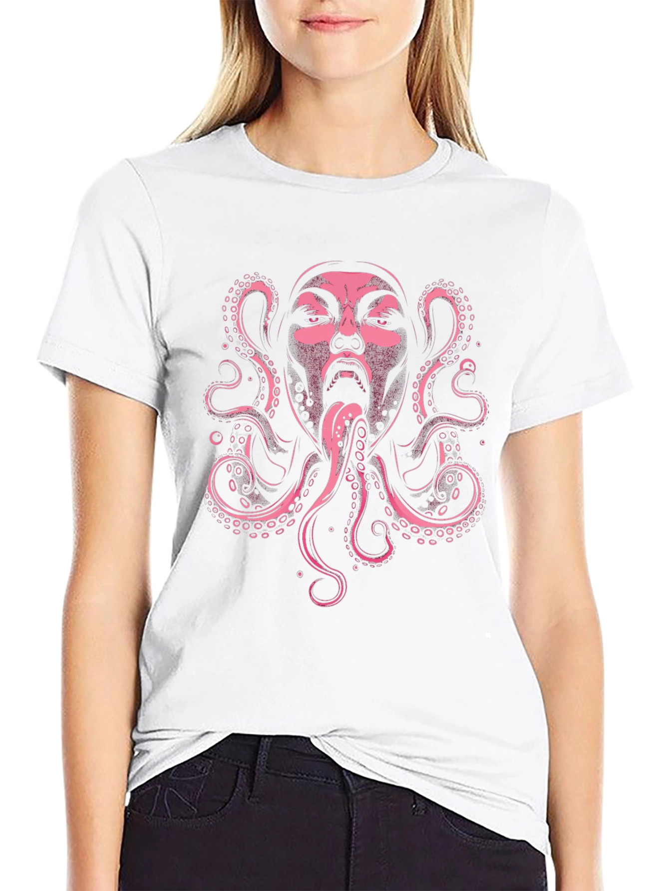 Octopus Face Graphic Black T-Shirt