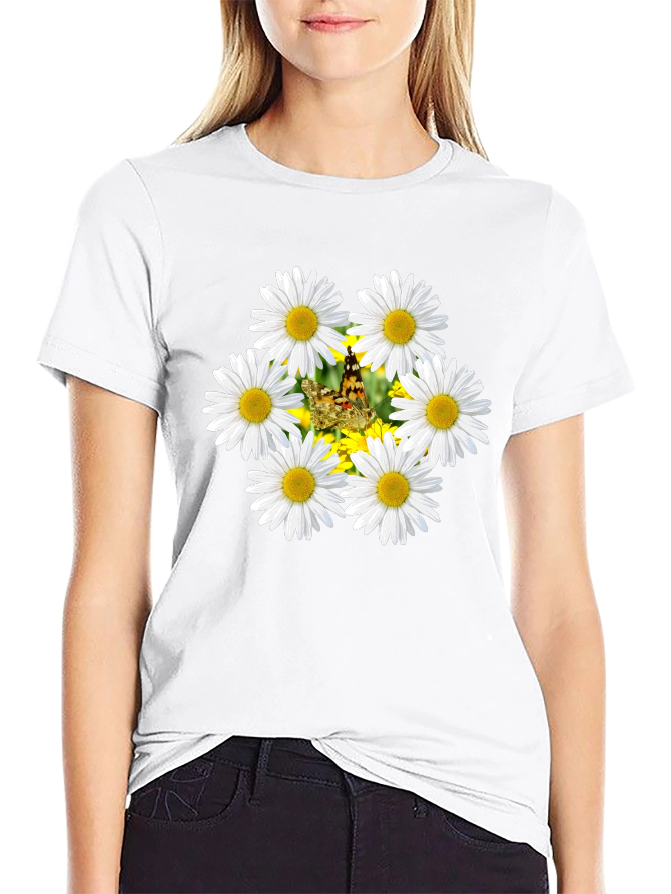 Daisy & Butterfly Graphic Black T-Shirt