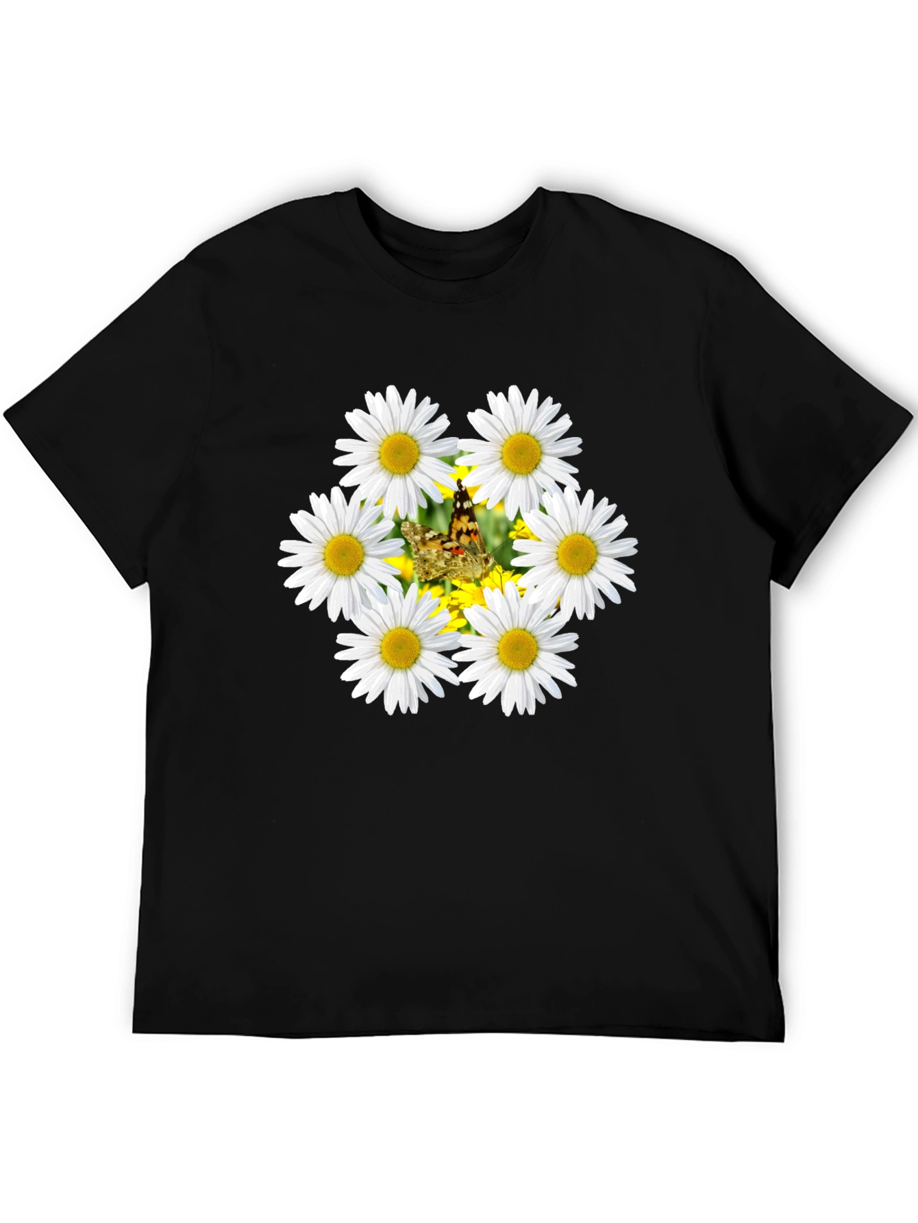 Daisy & Butterfly Graphic Black T-Shirt