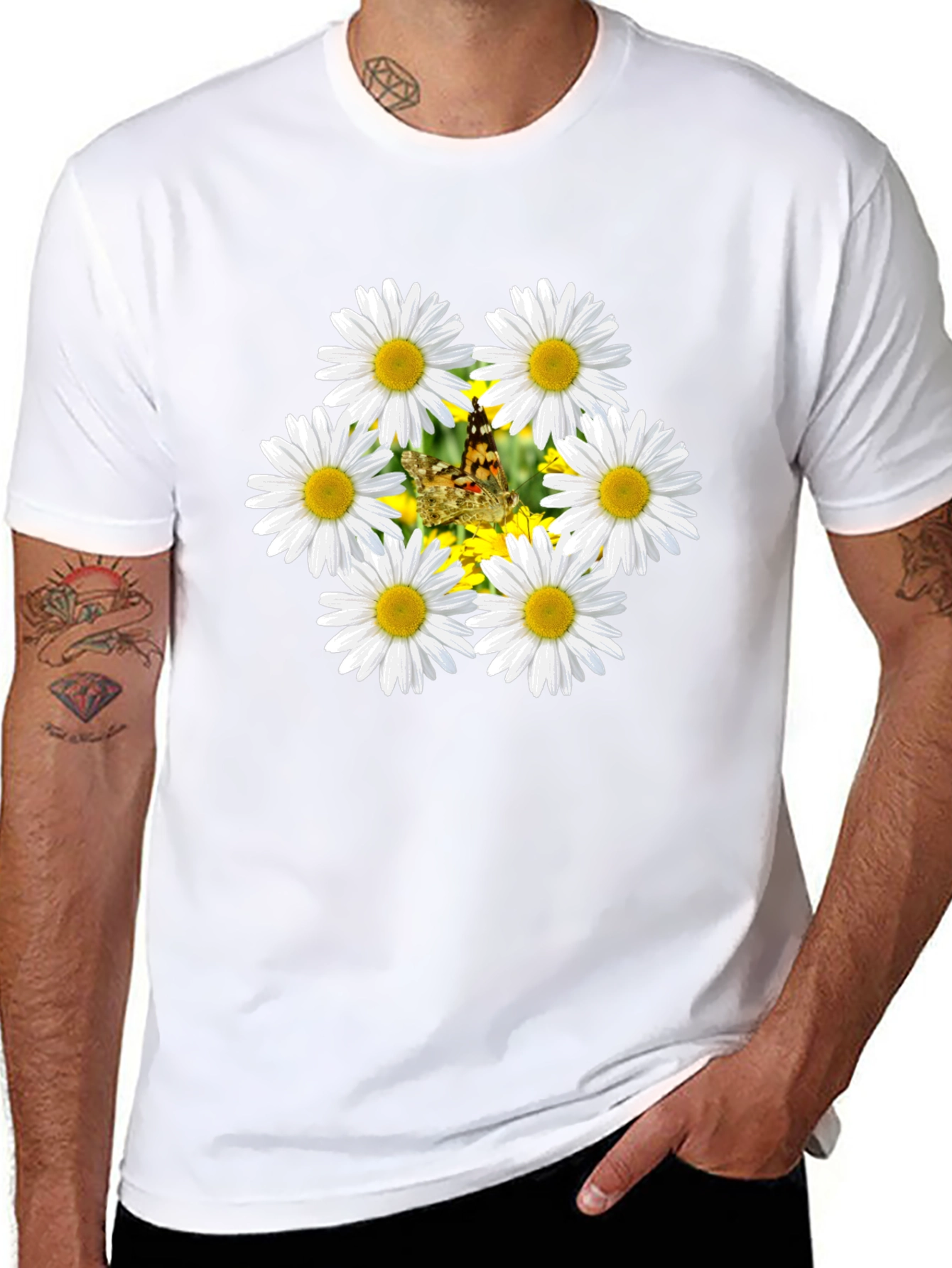 Daisy & Butterfly Graphic Black T-Shirt
