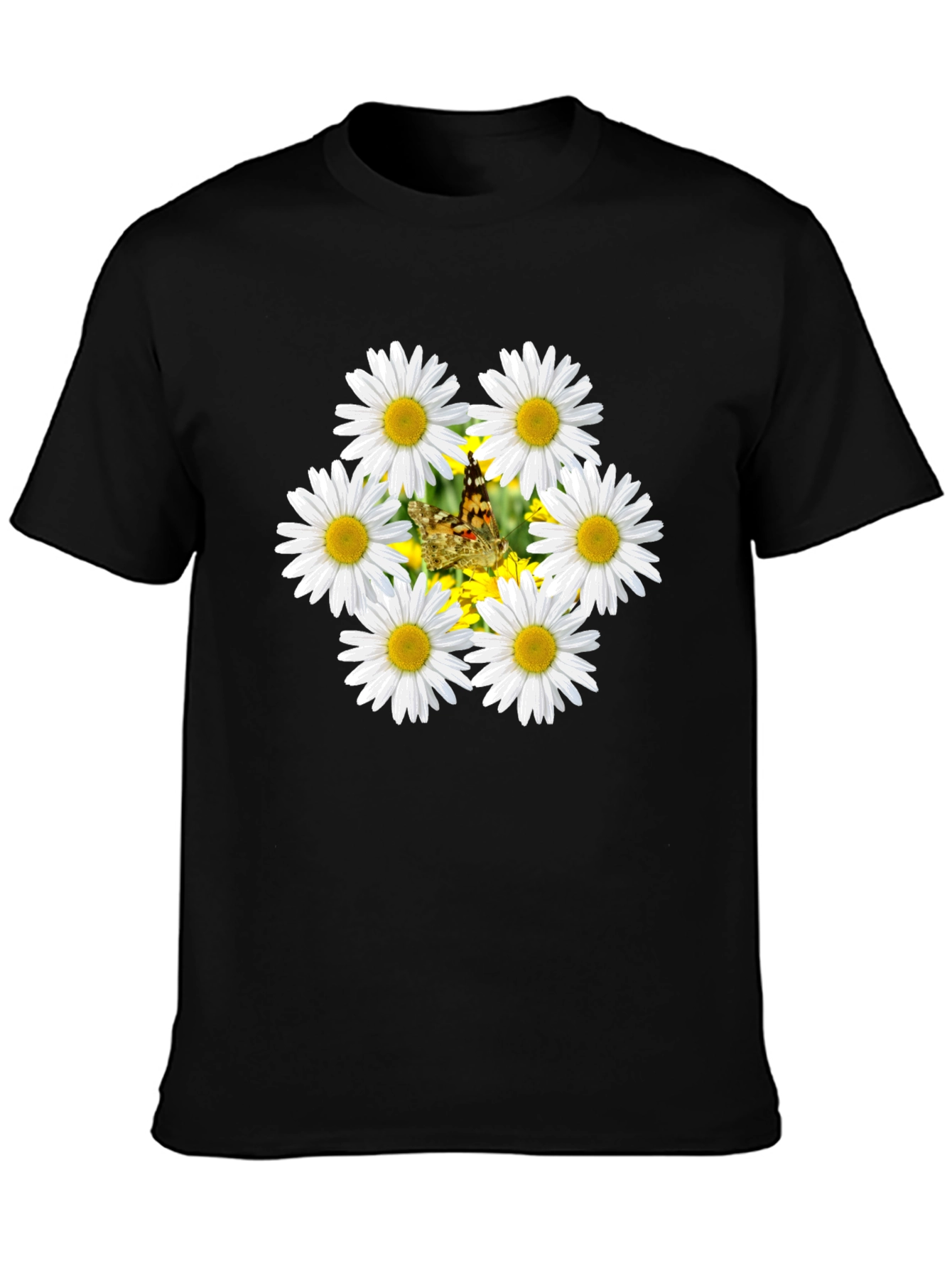 Daisy & Butterfly Graphic Black T-Shirt