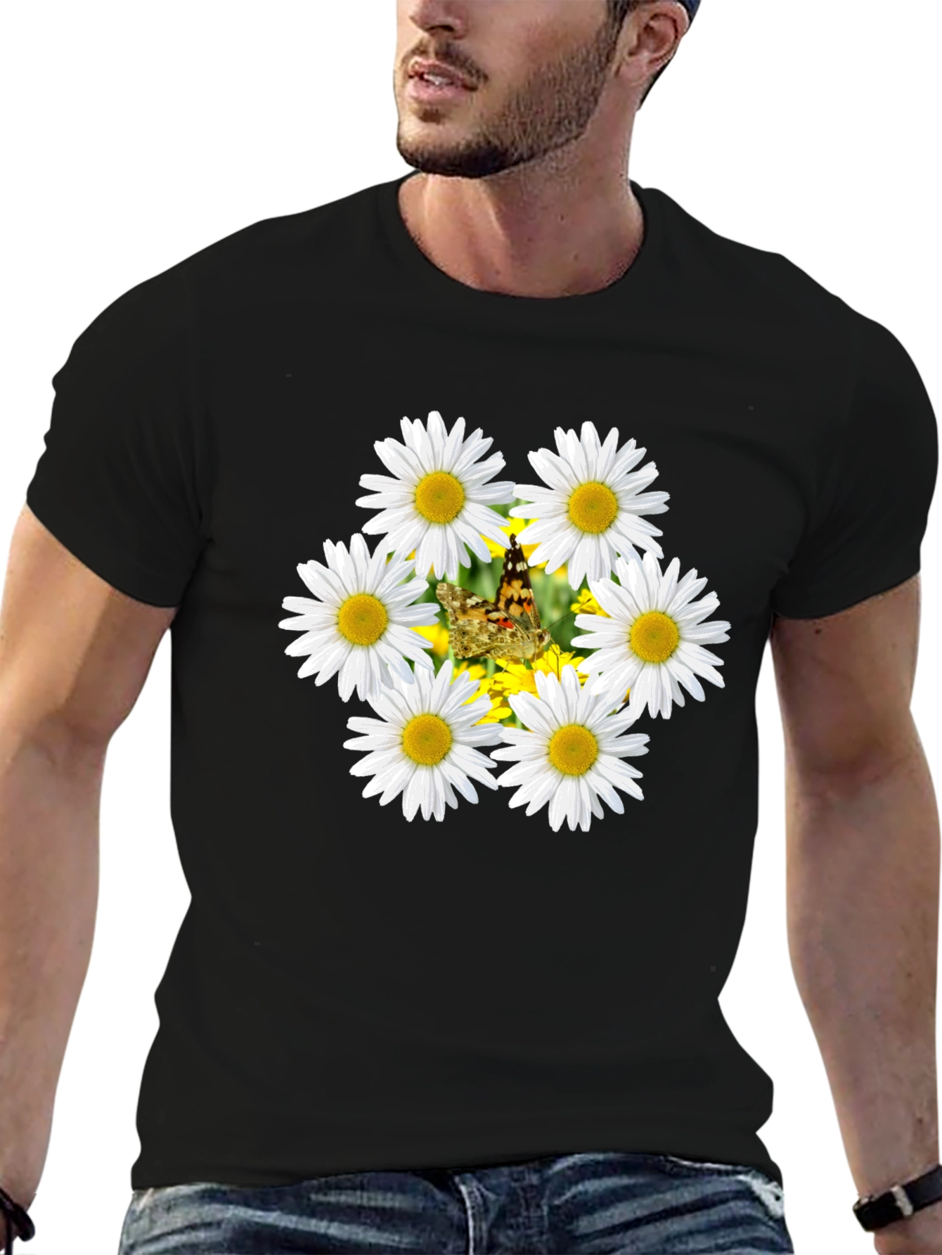 Daisy & Butterfly Graphic Black T-Shirt