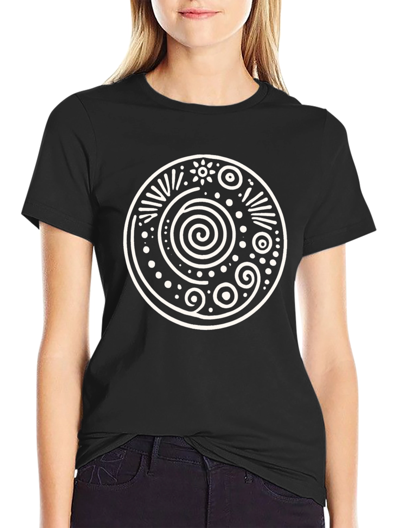 Tribal Circle Graphic Tee - Black Cotton Comfort