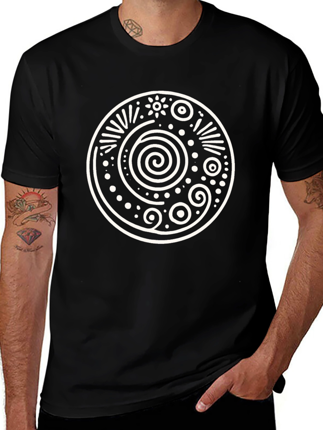 Tribal Circle Graphic Tee - Black Cotton Comfort