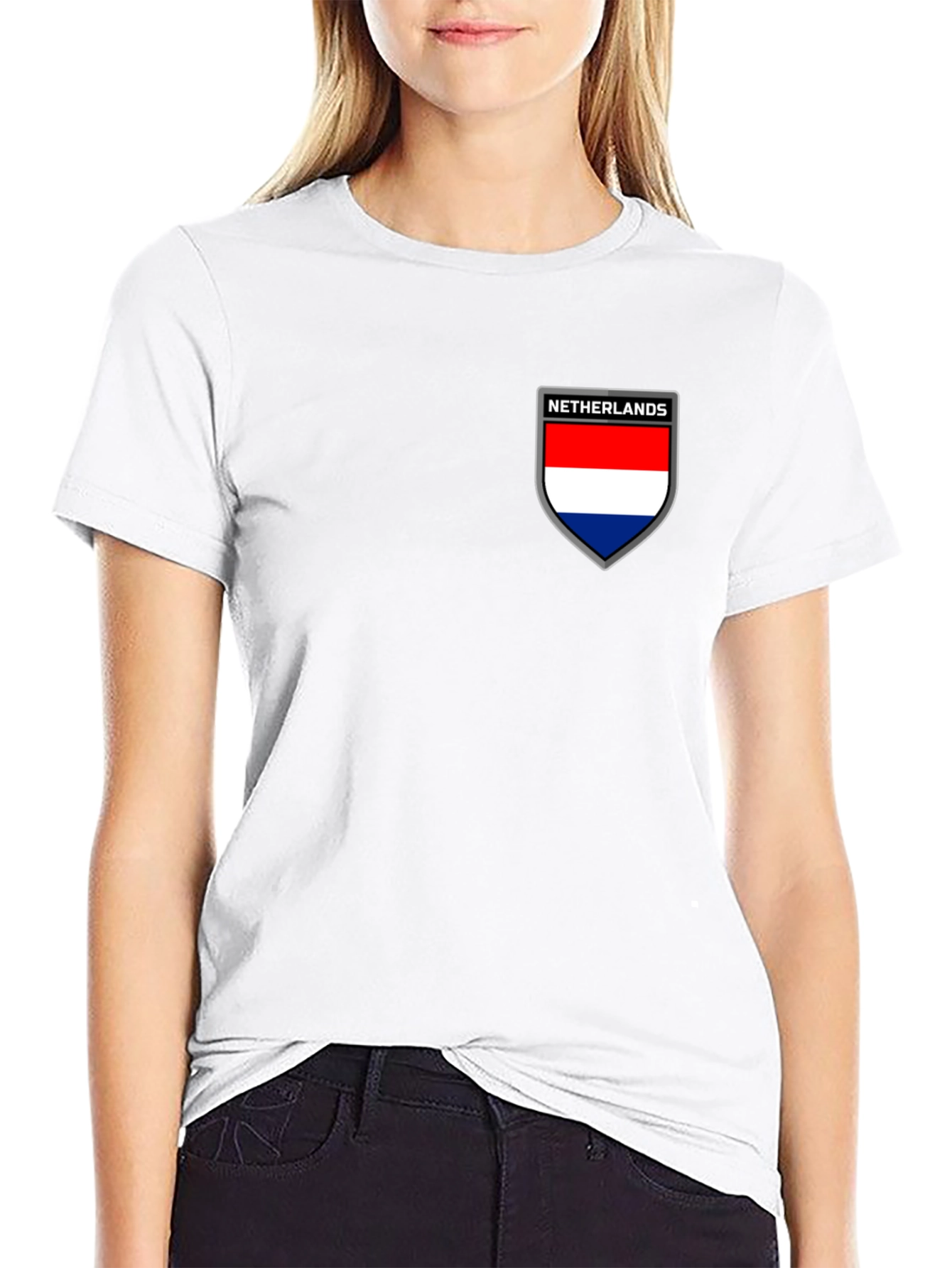 Netherlands Flag Shield Black T-Shirt