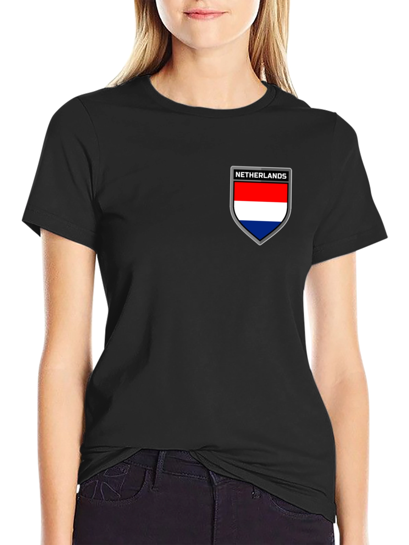Netherlands Flag Shield Black T-Shirt